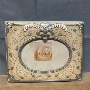 Elegant Silver and Cream Wedding Guest Book With Photo Frame